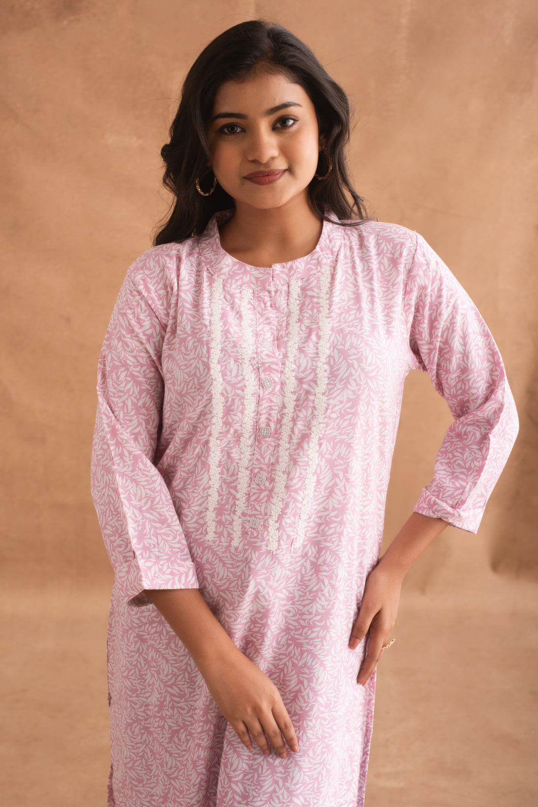 Swirl Faint Pink and White Kurta