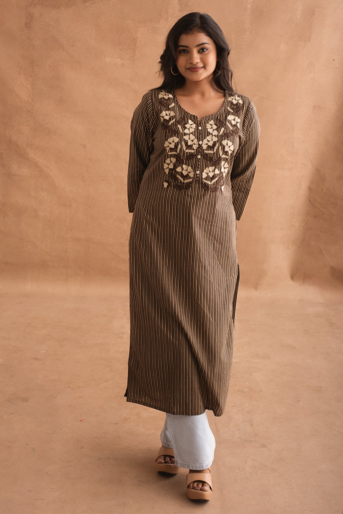 Earthy Elegance Olive Striped Kurta