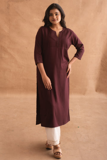 Umber Brown Kurta with Pintuck panel