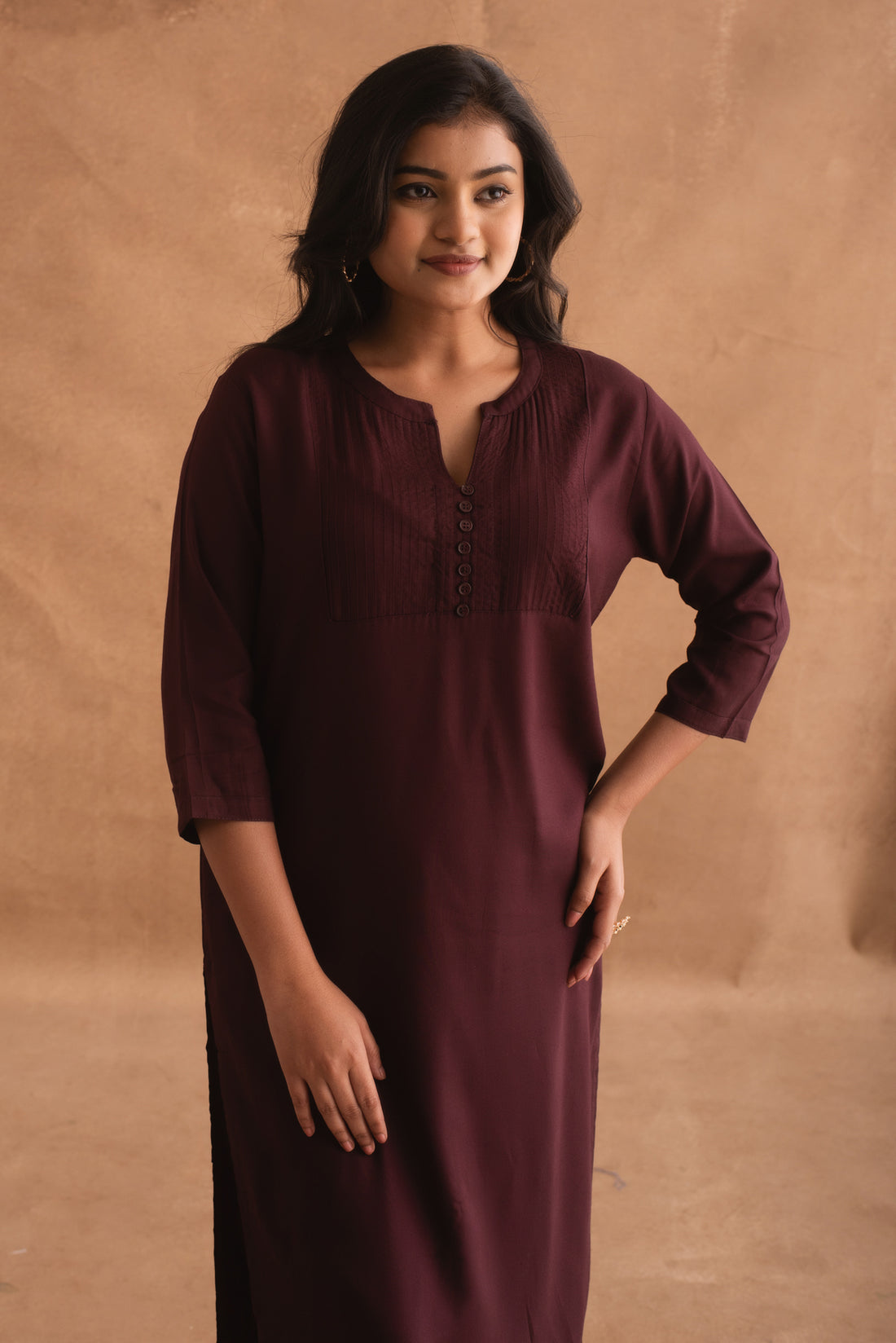 Umber Brown Kurta with Pintuck panel