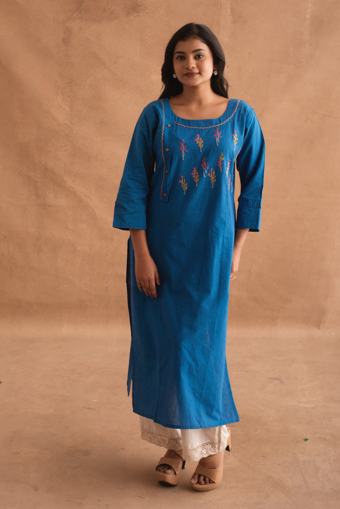 Egyptian Blue kurta with Minimal Hand Embroidery