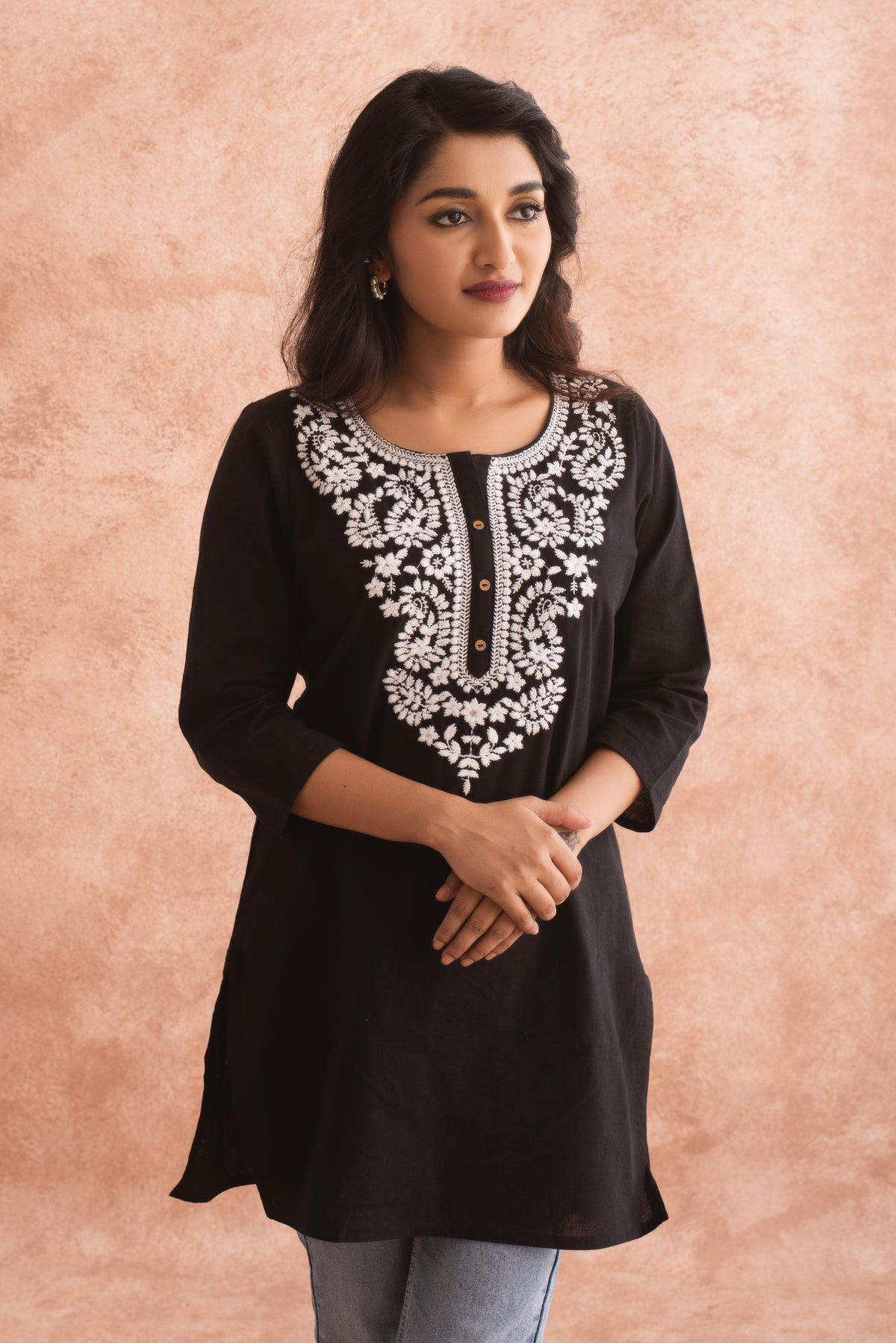 Coal Black Chikankari Tunic Top