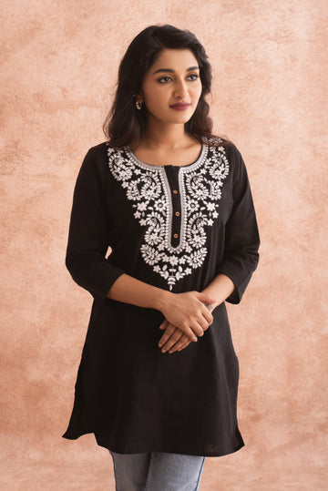 Coal Black Chikankari Tunic Top