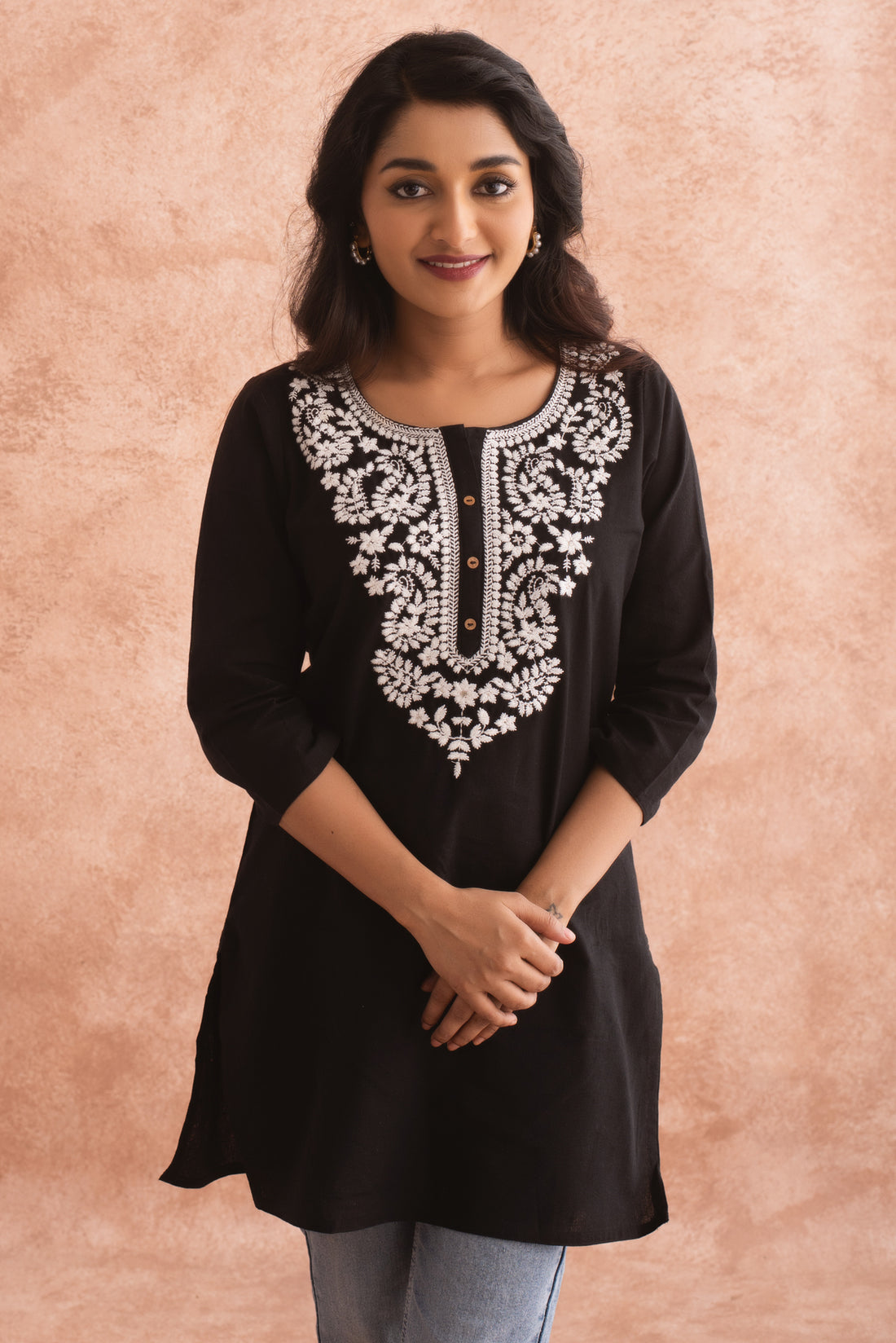 Coal Black Chikankari Tunic Top