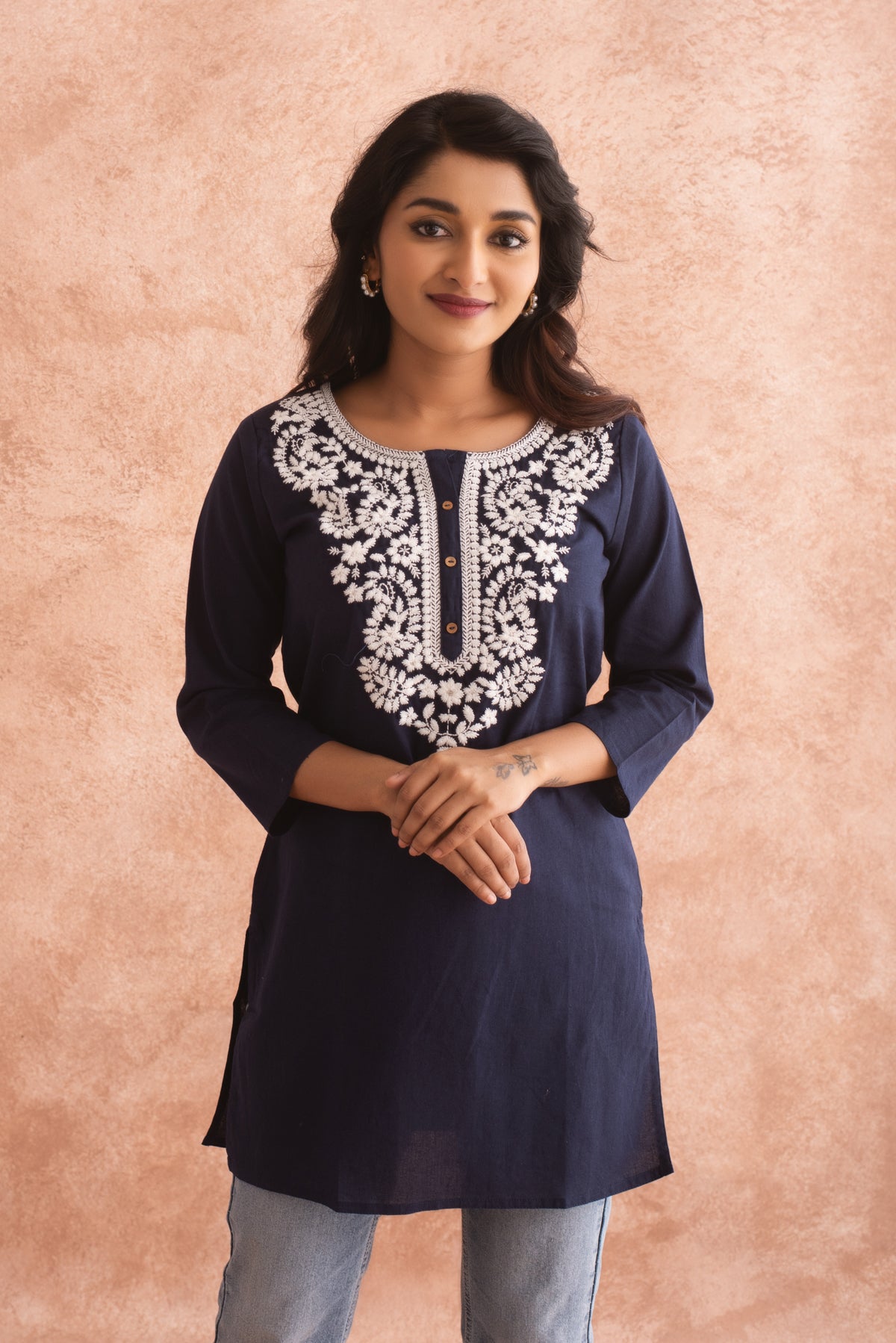 Deep Blue Chikankari Tunic Top