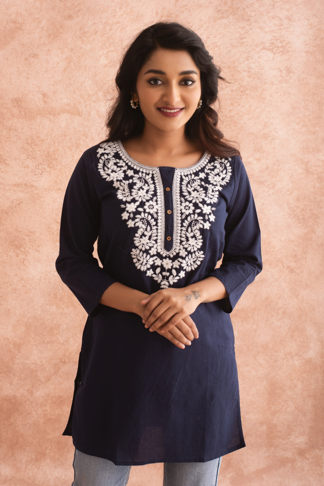 Deep Blue Chikankari Tunic Top