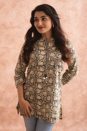 Subtle Black and Beige Paisley Print Tunic