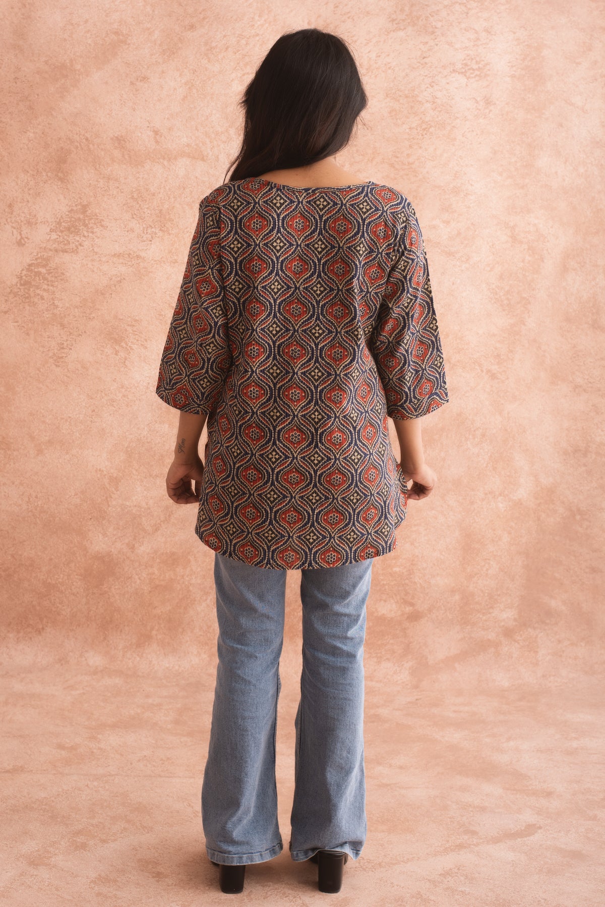 Damask Print Tunic with Pintuck Detailing