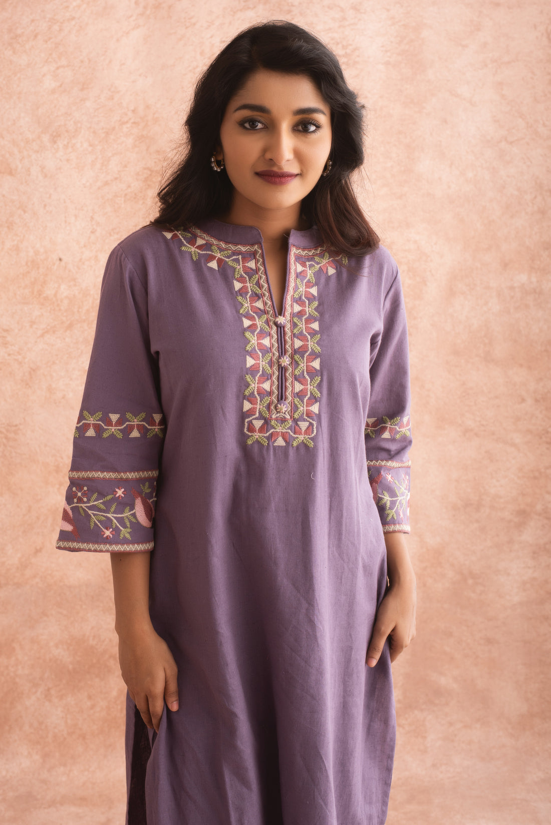 Lilac Embroidered Kurta Set with Straight Pants