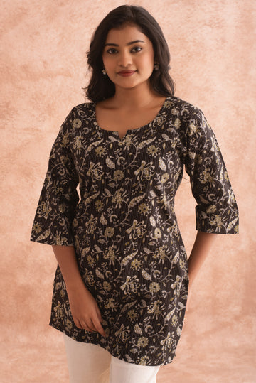 Subtle Black and Beige Kantha Finished Print Tunic