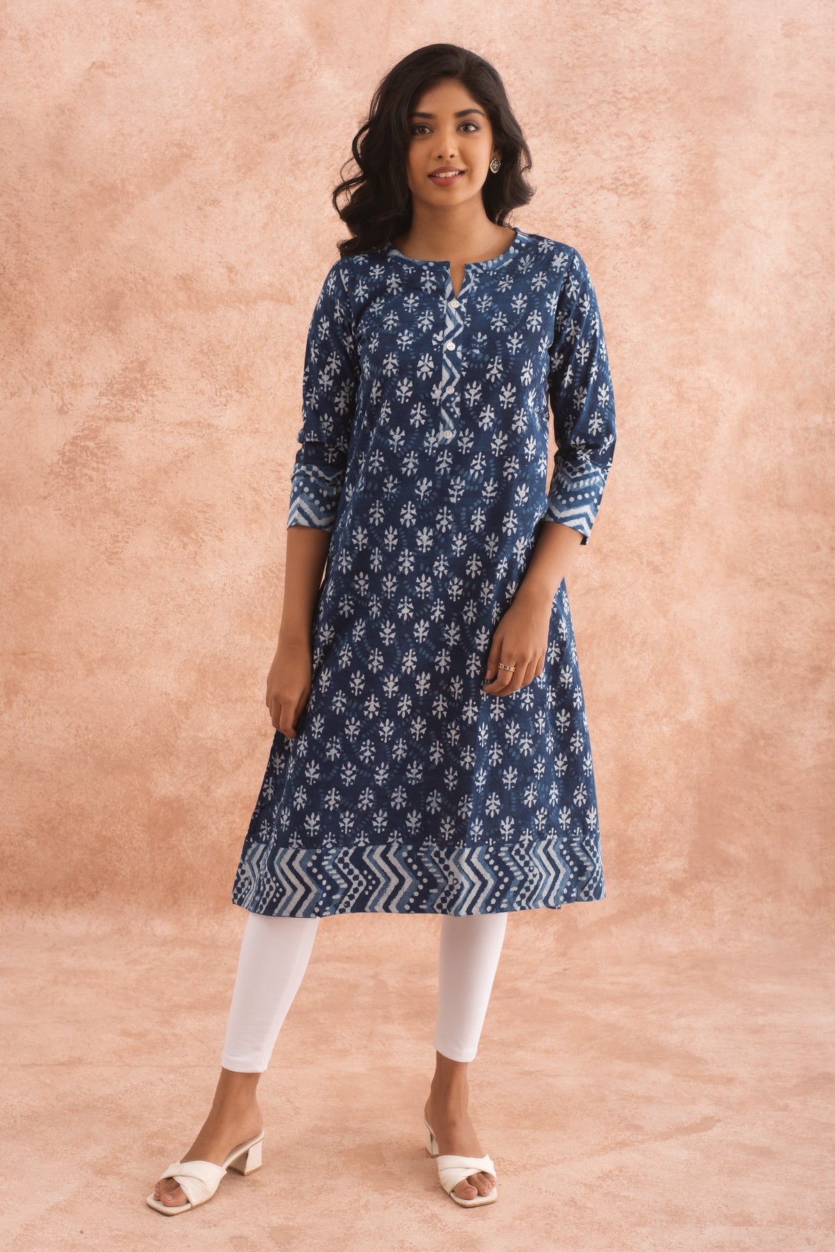 Indigo Hand block Print A-Line Kurta