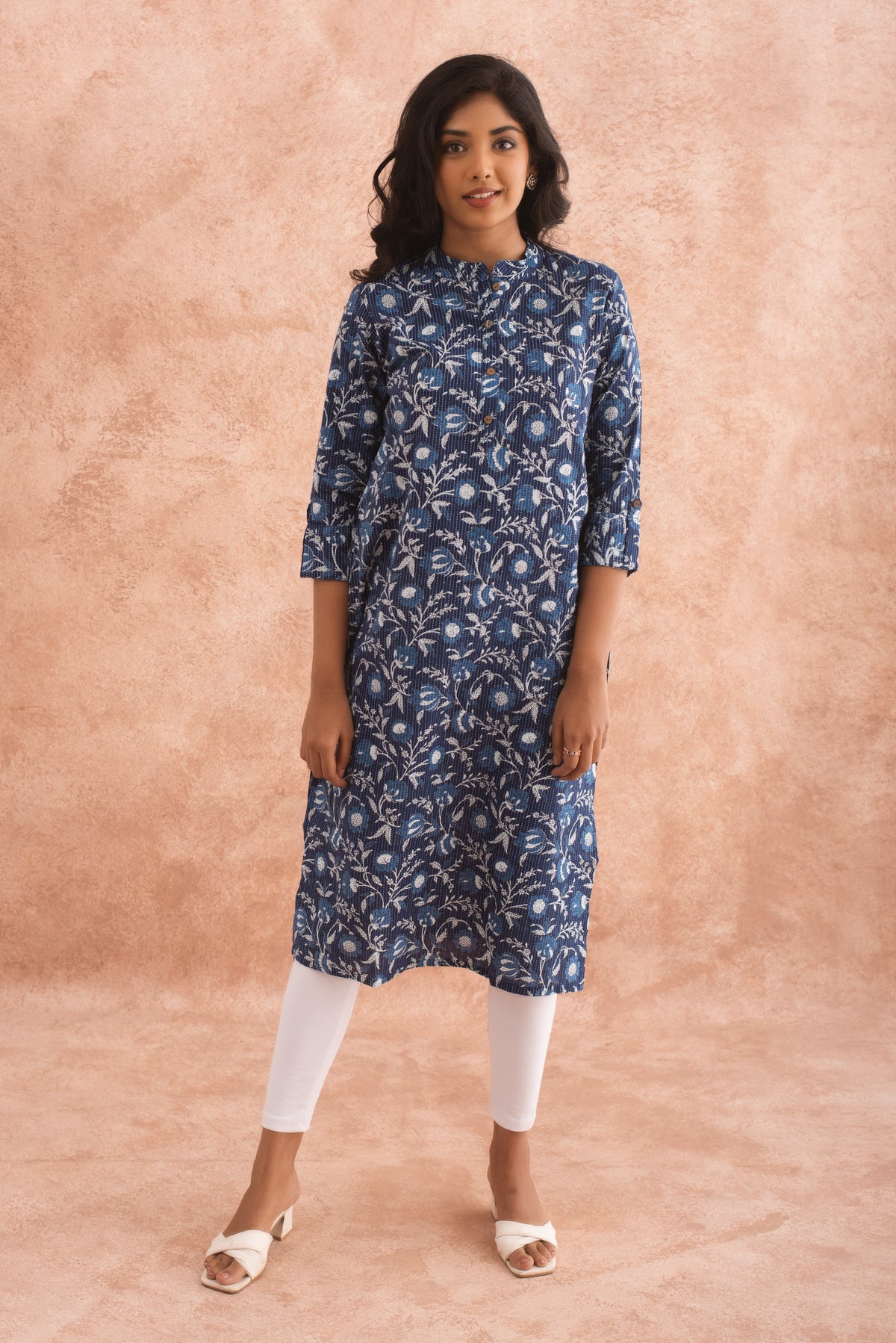 Elegant Blue Floral Cotton Kurta