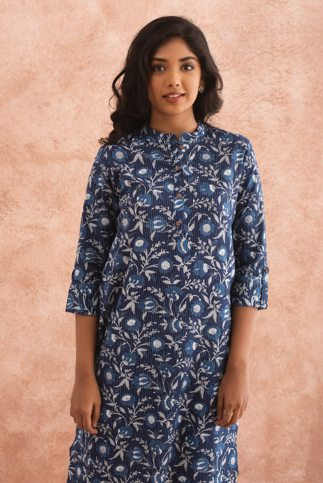 Elegant Blue Floral Cotton Kurta