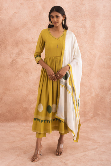 Traditional Mustard Yellow 3-Piece Anarkali Set