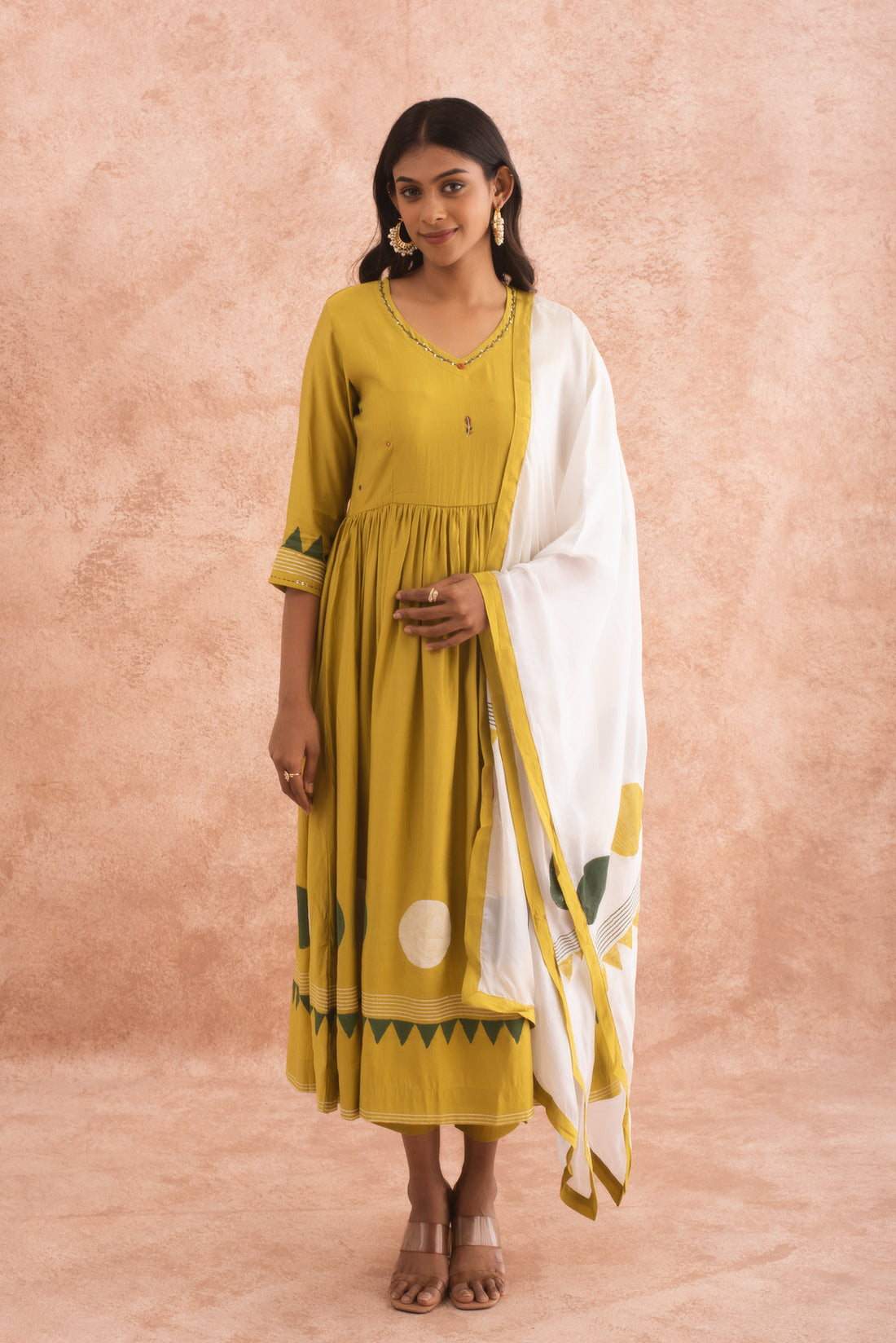 Traditional Mustard Yellow 3-Piece Anarkali Set