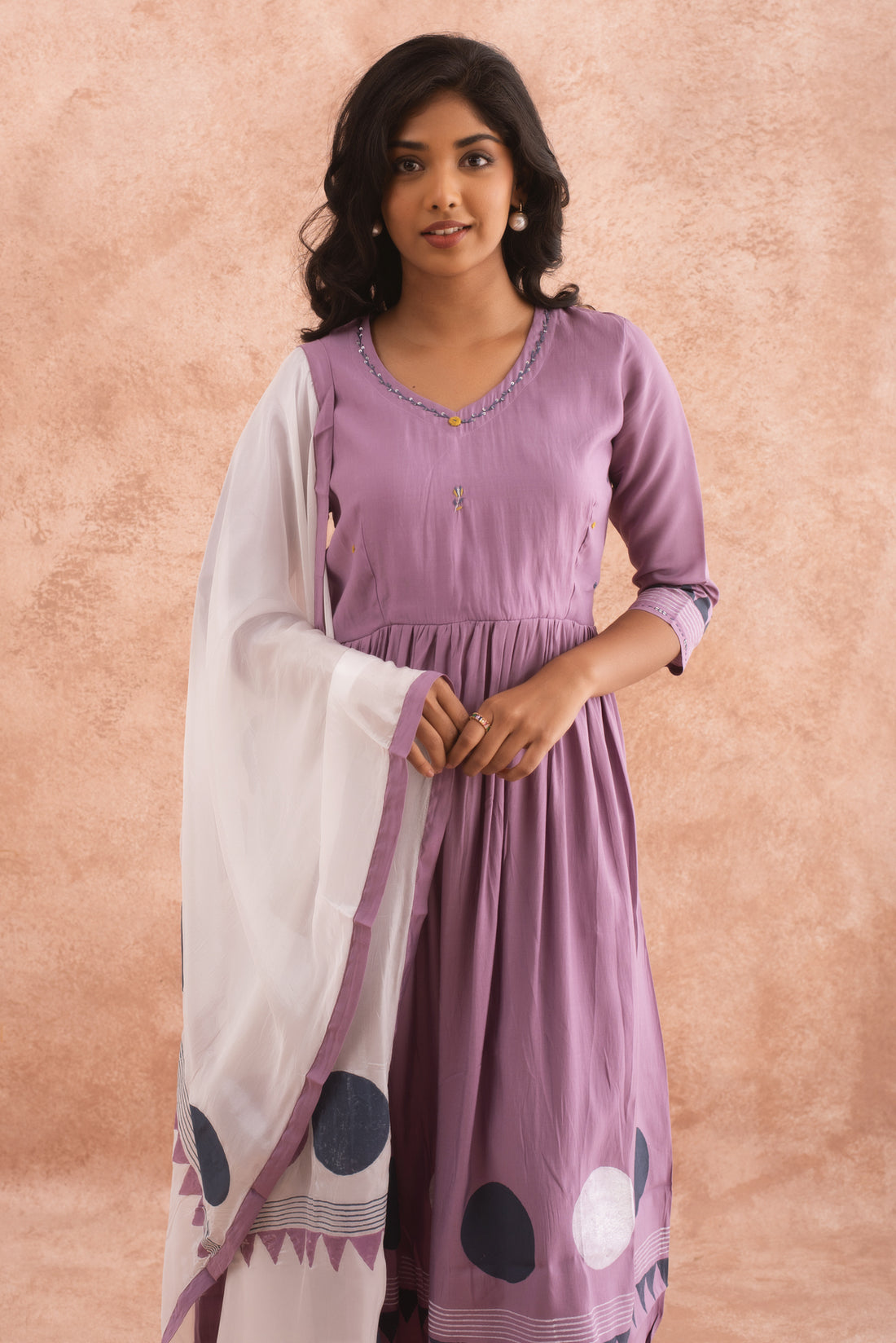 Purple Polka Boardered Anarkali Set