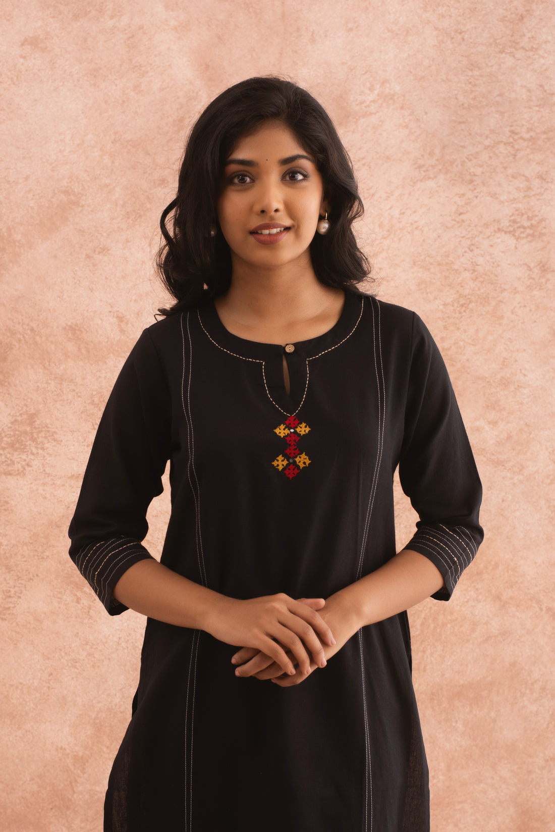 Midnight Moon Black Kurta Beige Kalamkari Set