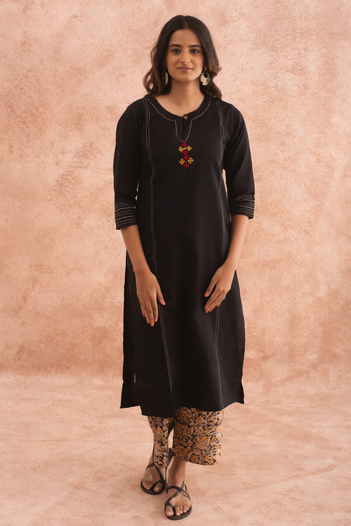 Midnight Moon Black Kurta Tan Kalamkari Set