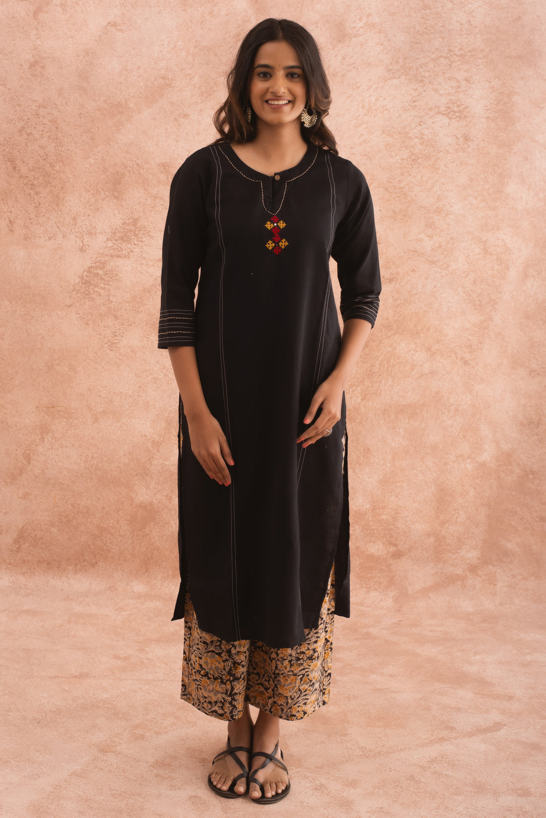 Midnight Moon Black Kurta Tan Kalamkari Set