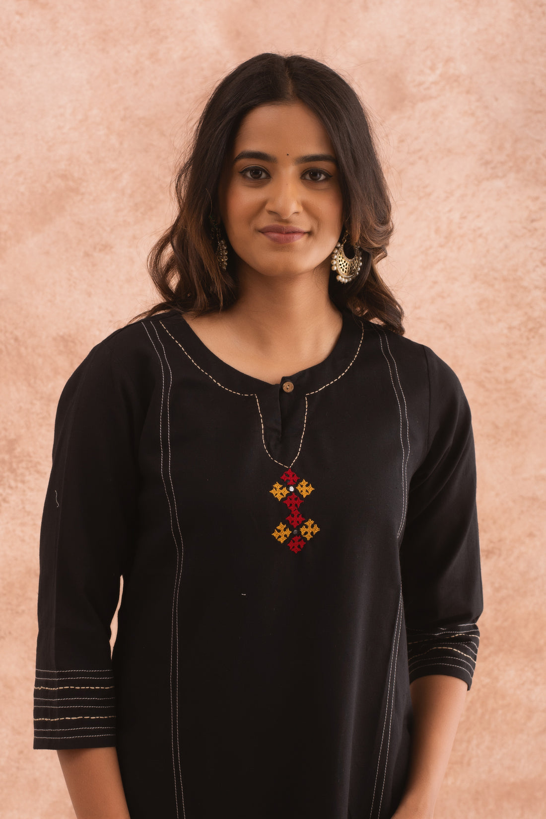 Midnight Moon Black Kurta Tan Kalamkari Set