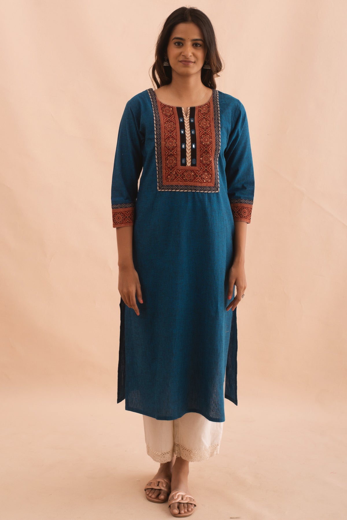 Yale Blue Cotton Kurta with Gracie Print