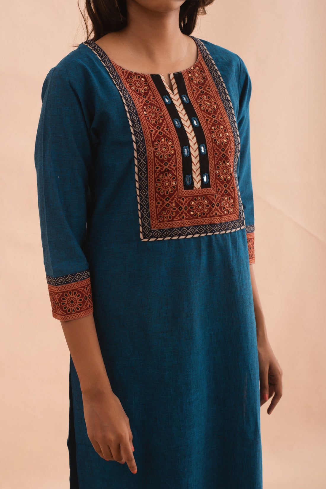 Yale Blue Cotton Kurta with Gracie Print