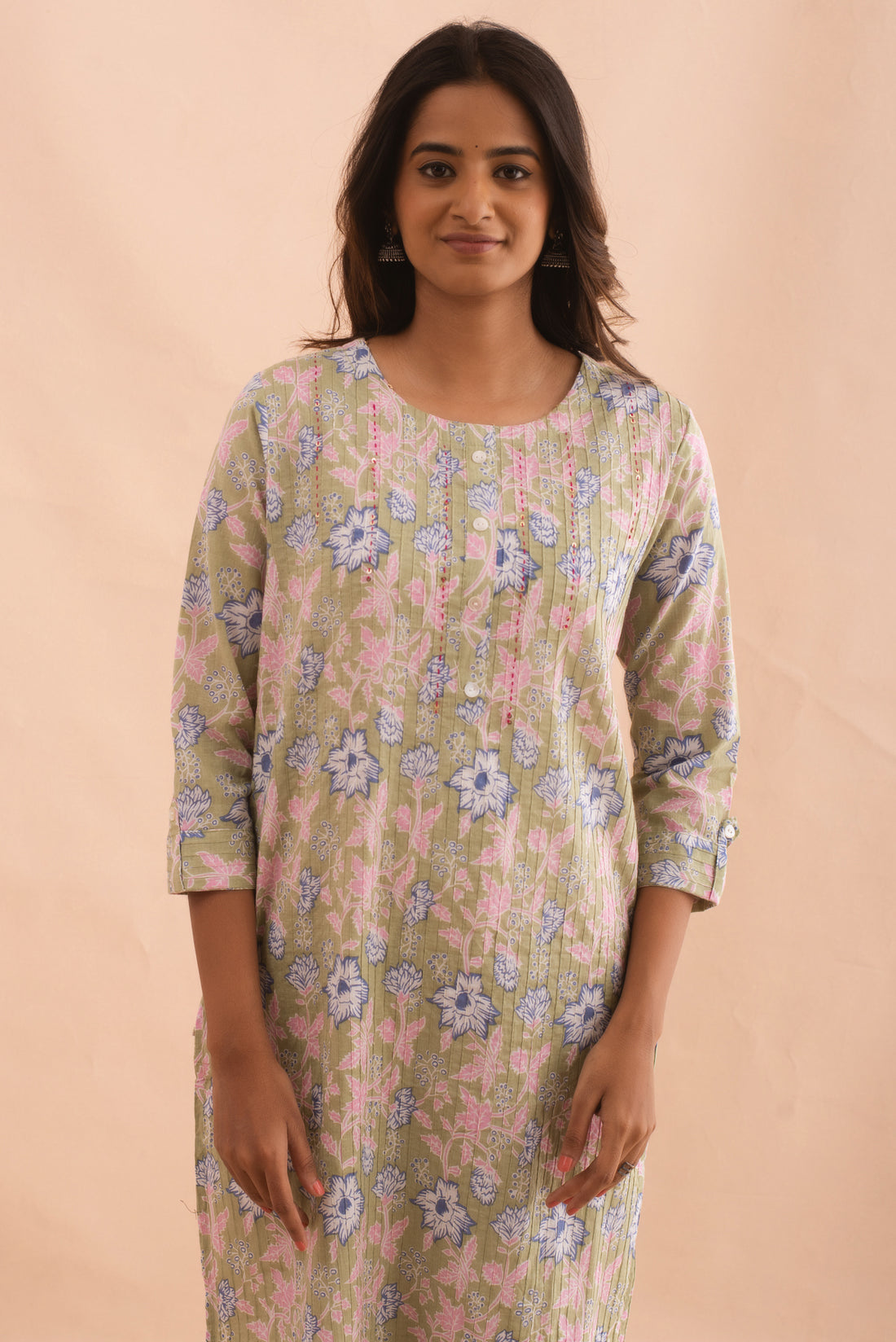 Decent Light Green Floral Print Kurta