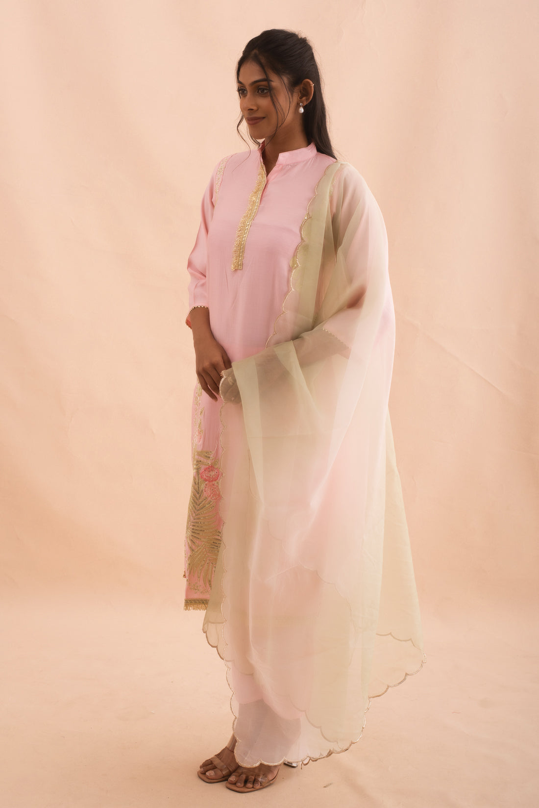 Elegant Pale Green and Pink Sequence Kurta set