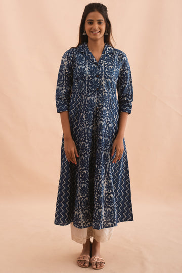 Indigo Batik Elegance Flared Kurta