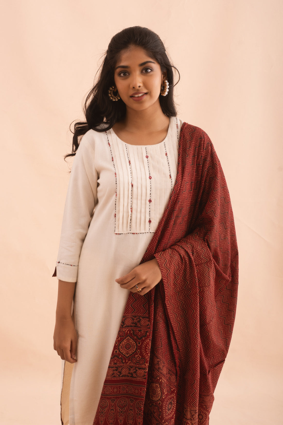 Polished Ivory Embroidered Kurti Set