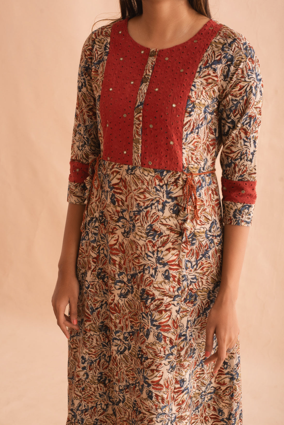 Beige Kalamkari Cotton Kurta