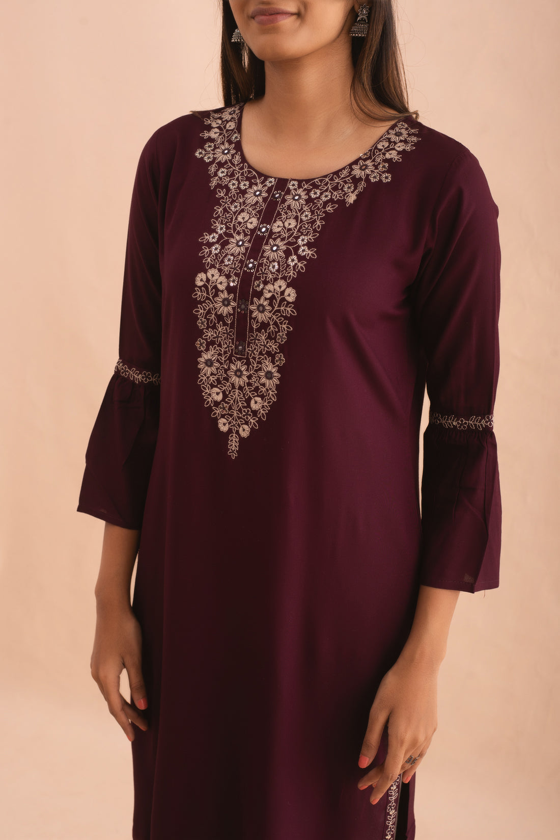 Deep Plum Embroidered Straight Kurta