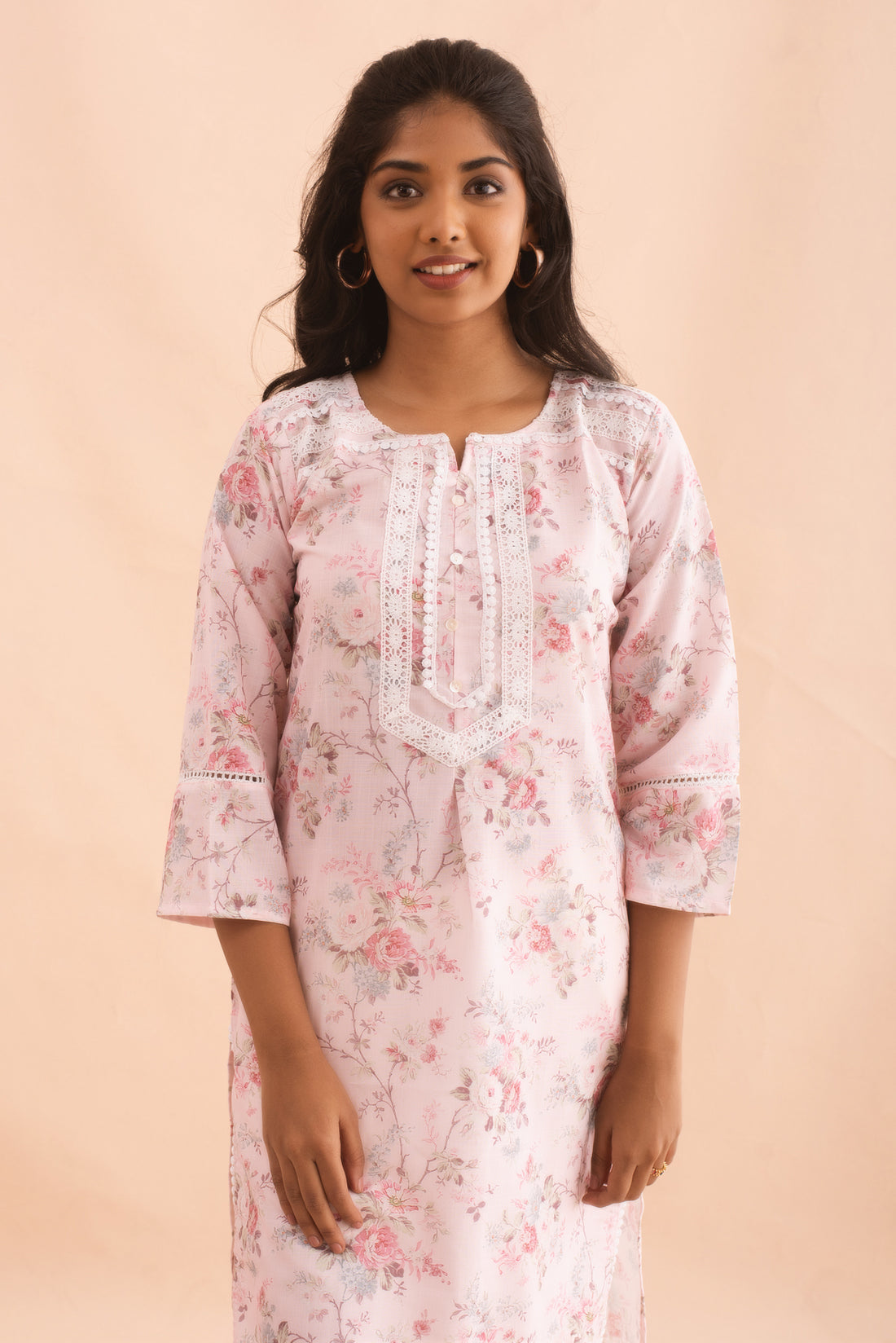 Charming Baby Pink Floral Print Kurta Set Delight