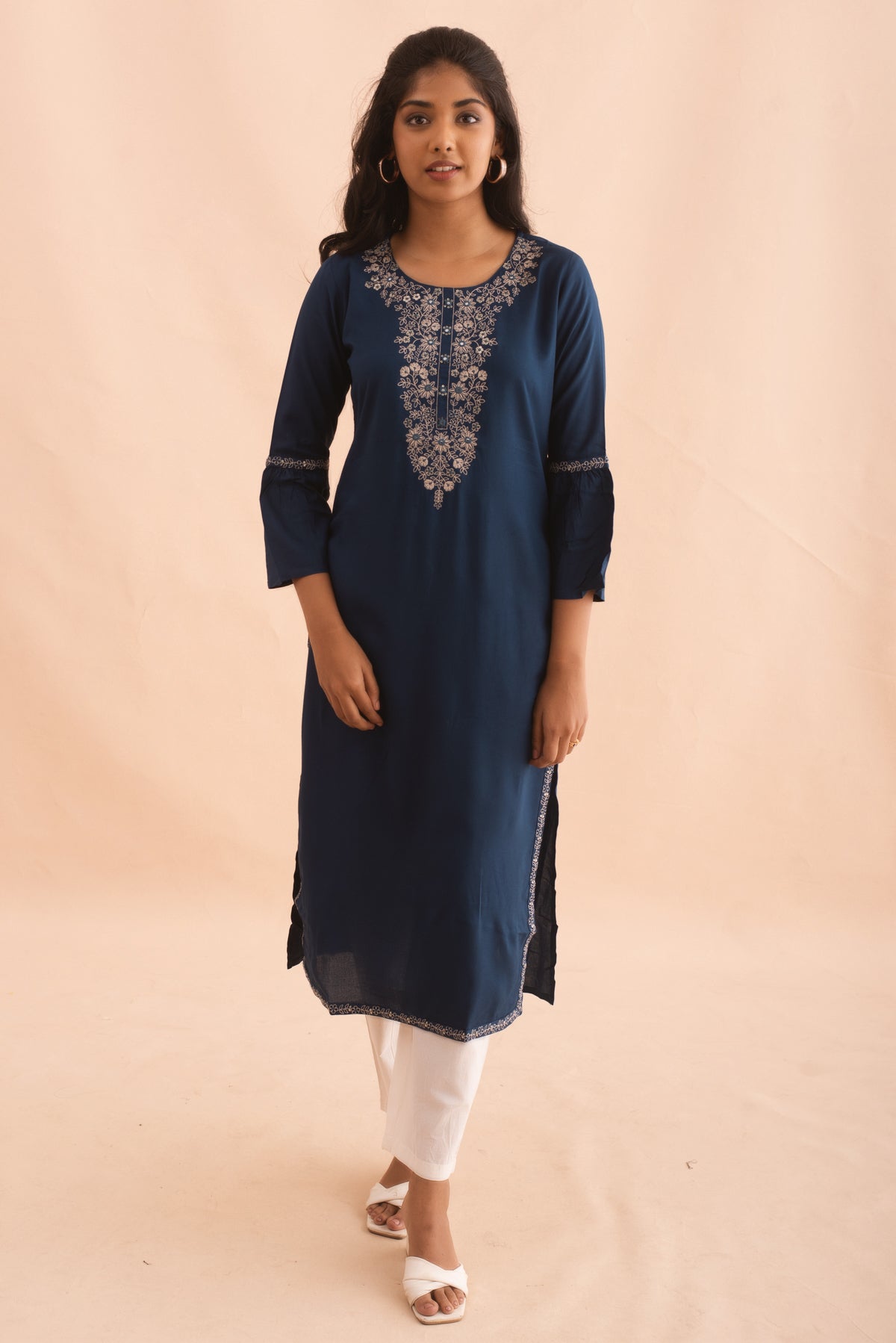 Deep Teal Embroidered Straight Kurta