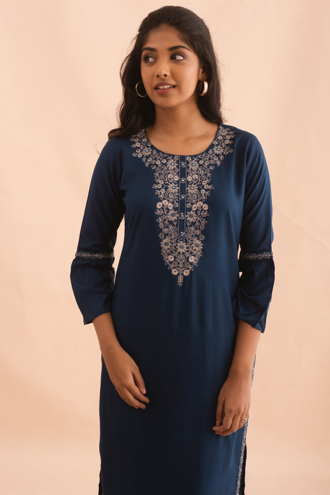 Deep Teal Embroidered Straight Kurta