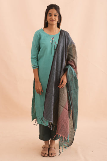 Teal aqua khadi cotton kurta set