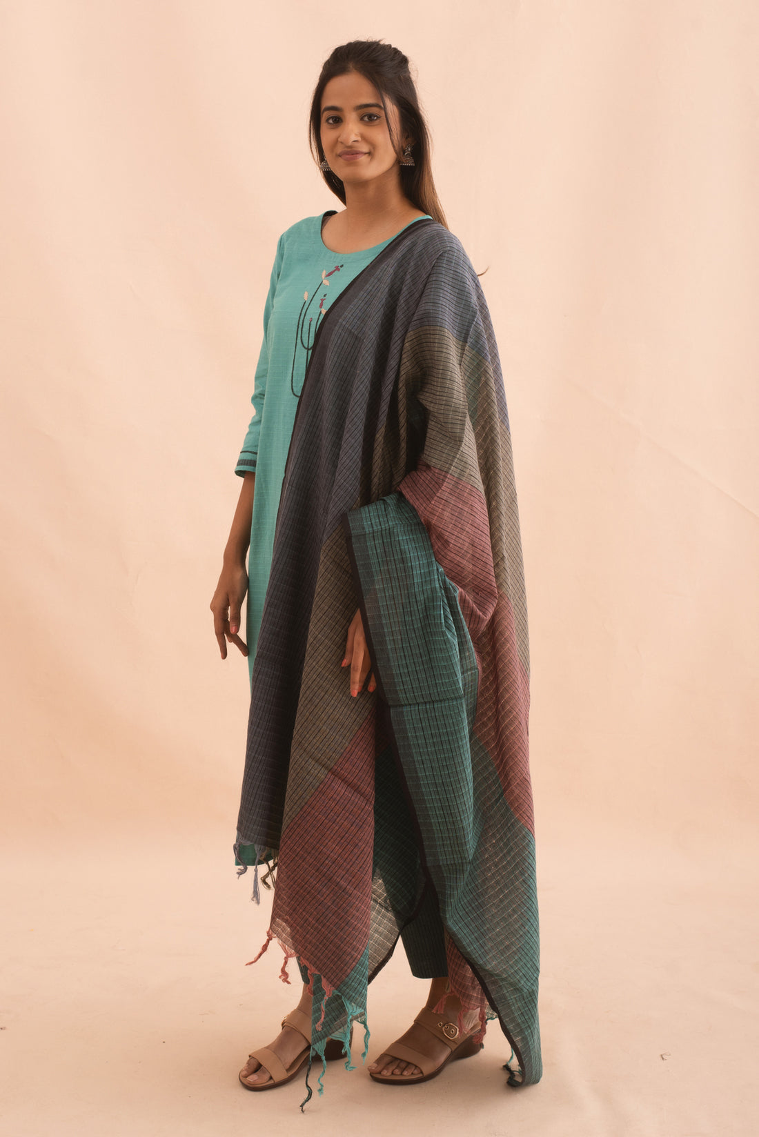 Teal aqua khadi cotton kurta set