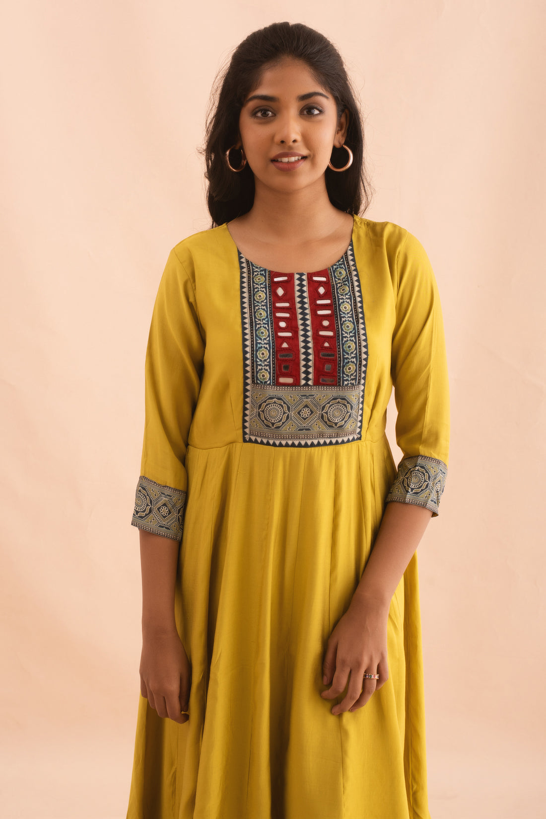 Mustard Embroidered Yoke Kurta Set