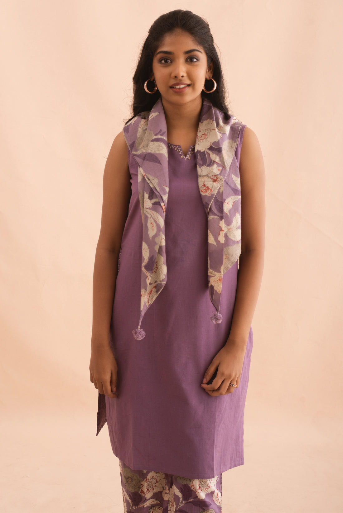 Lilac Dream Sleeveless Kurta Set with Scarf