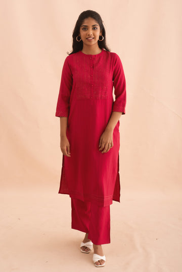 Ruby red Embroidery Kurta set