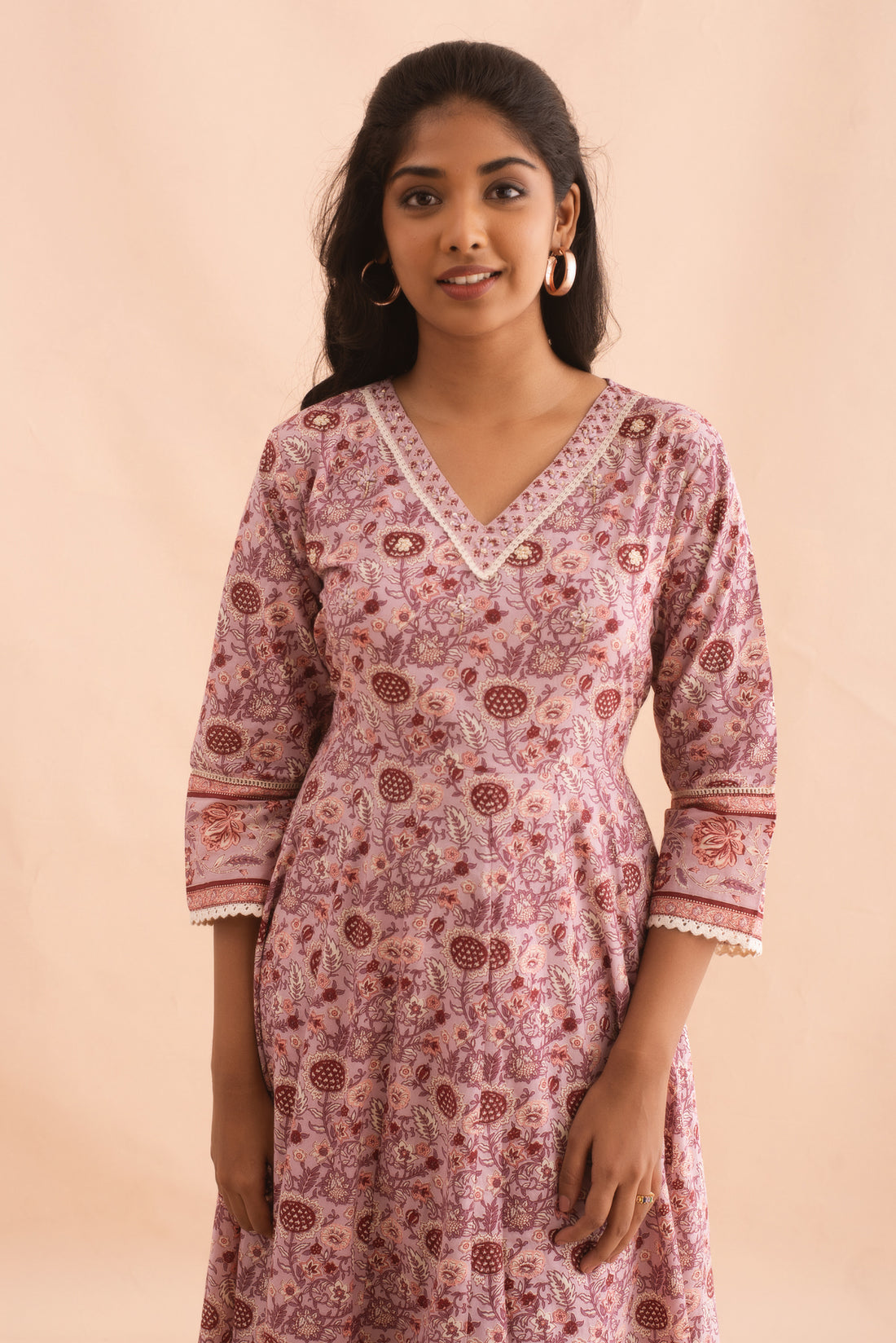 Carnation Pink Floral Cotton Kurta Set