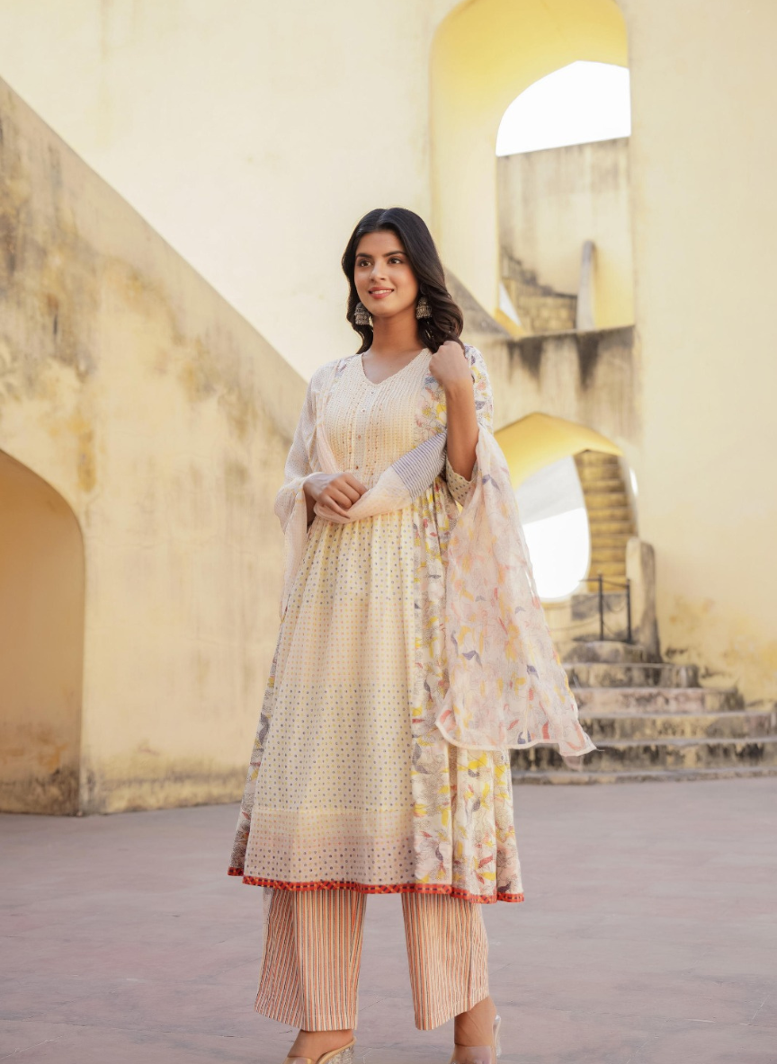 Pure Cotton Printed Pastel A Line set