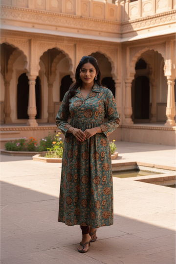 Vintage Bloom Teal & Gold Kurta