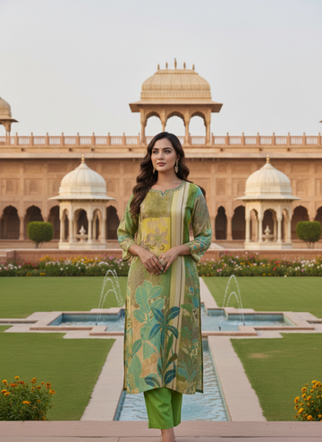 Leafy Lime Green Digital Printed Suit Set