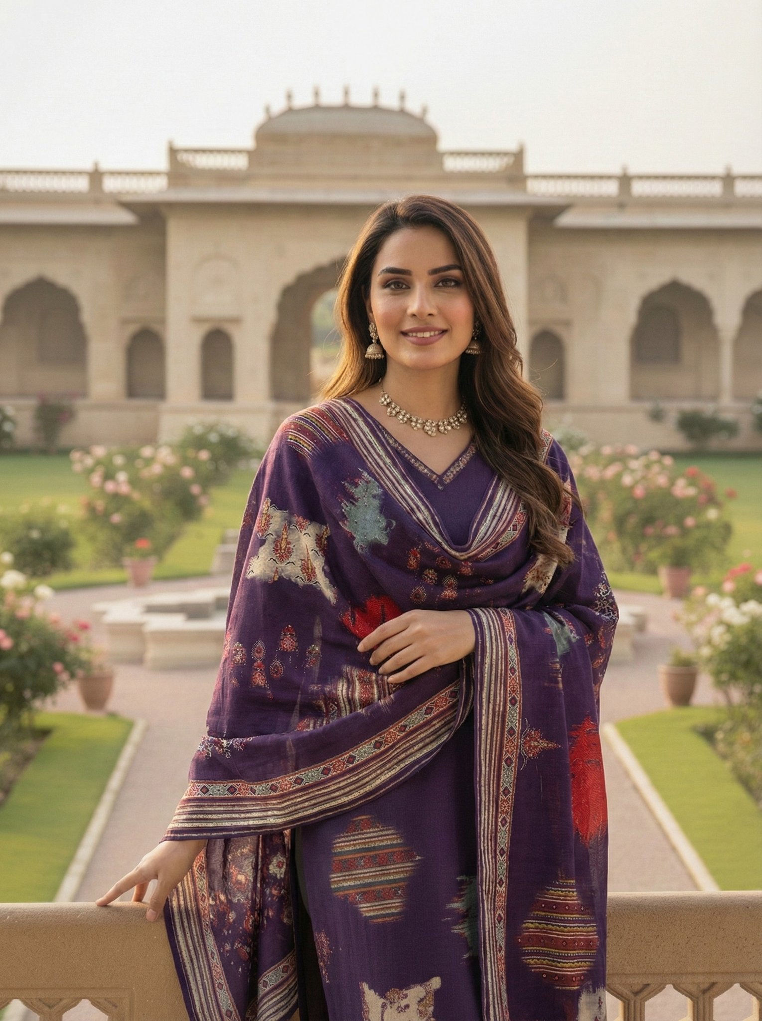 Purple Abstract Printed Kurta & Pant Set