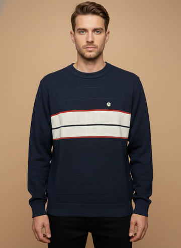 Navy Colour-Block Stripe Knit Sweatshirt