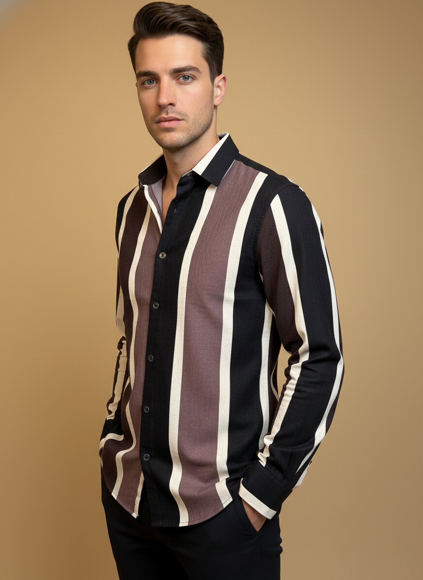 Striped Dual-Tone Vertical Pattern Shirt