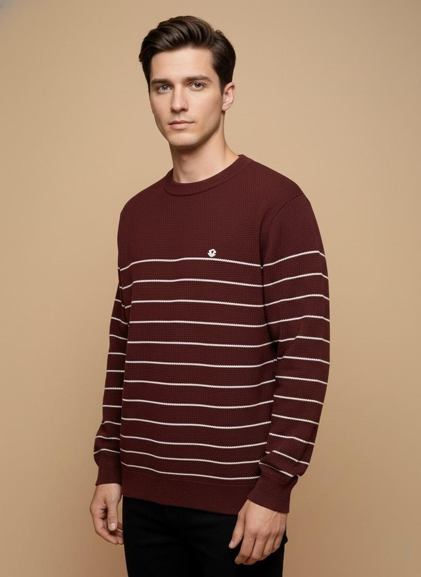 Striped Textured Knit Sweatshirt
