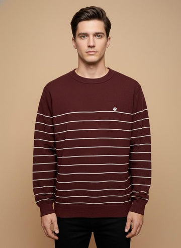 Striped Textured Knit Sweatshirt