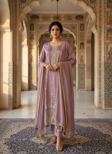 Dusty Mauve Embroidered Kurta Set